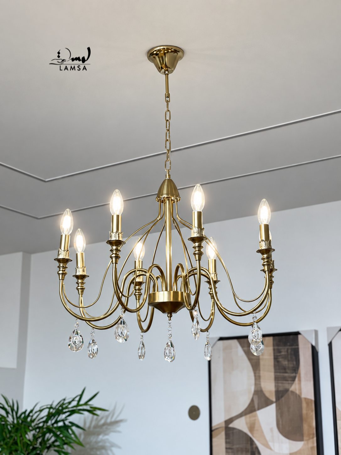 Lustre Chandelier  "Doré" 8 et 6 abat-jour