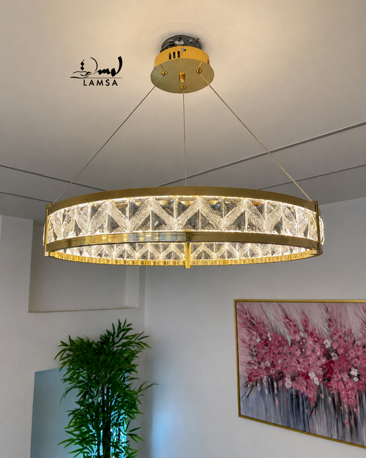 lustre led round Cristal doré 60 cm et 40 cm