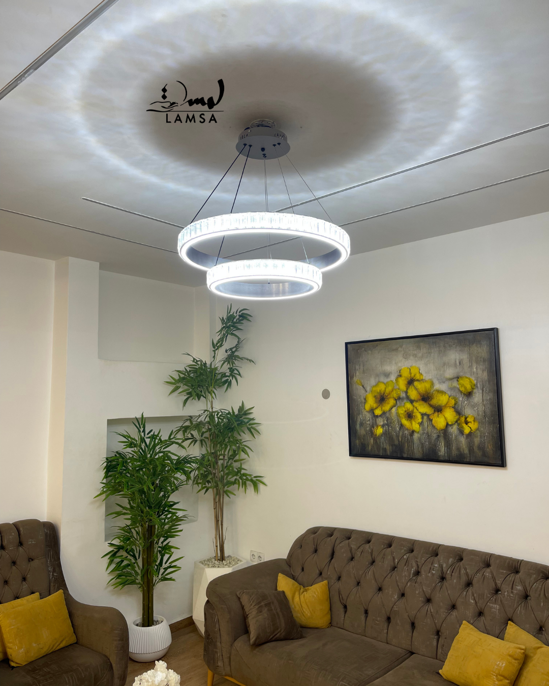 lustre led round 60 cm et 40 cm gris