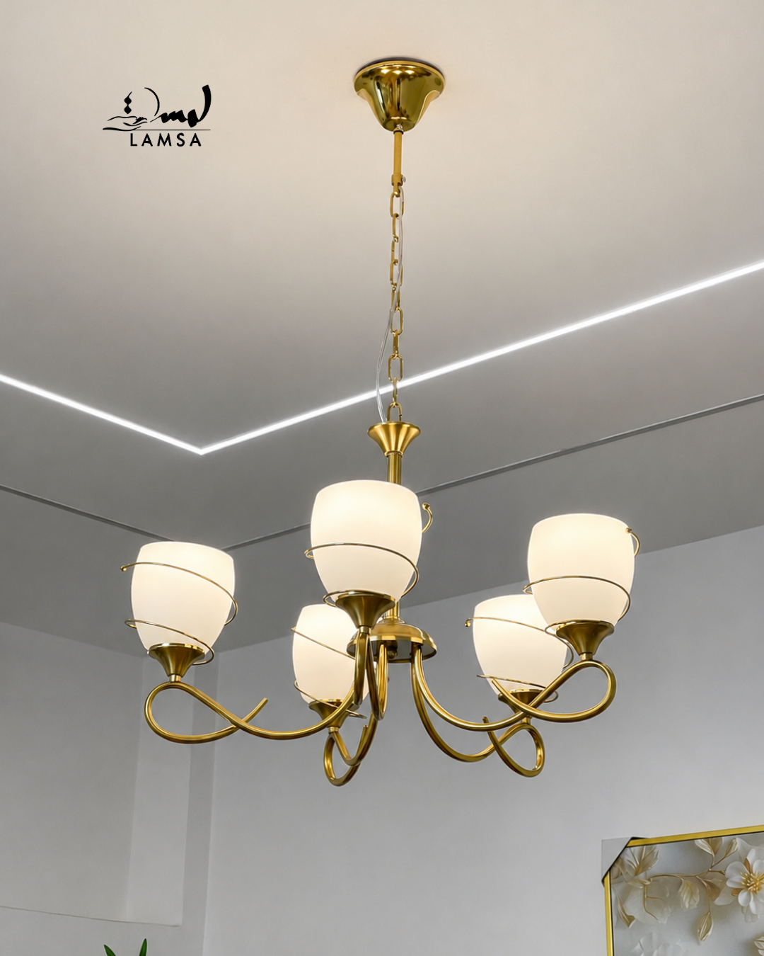 Lustre Chandelier Cristal "Doré" 5 et 3 abat-jour