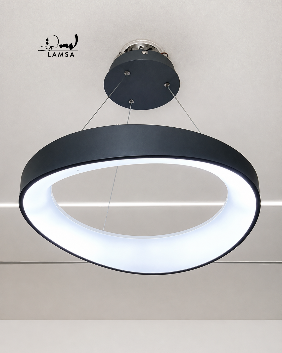 Lustre Round Led Noir et Gris 50 cm