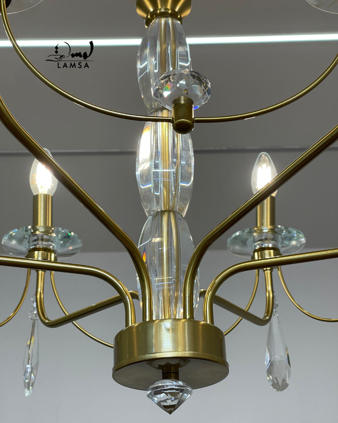 Lustre Chandelier Cristal "Doré" 6 abat-jour