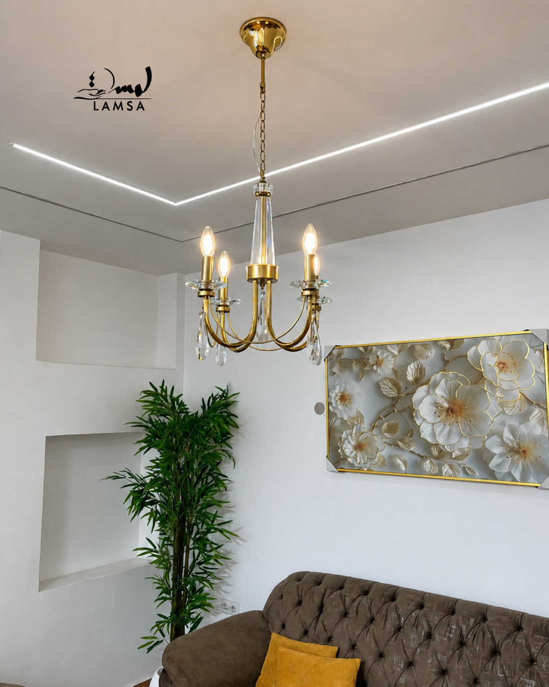 Lustre Chandelier Cristal "Doré" 4 abat-jour