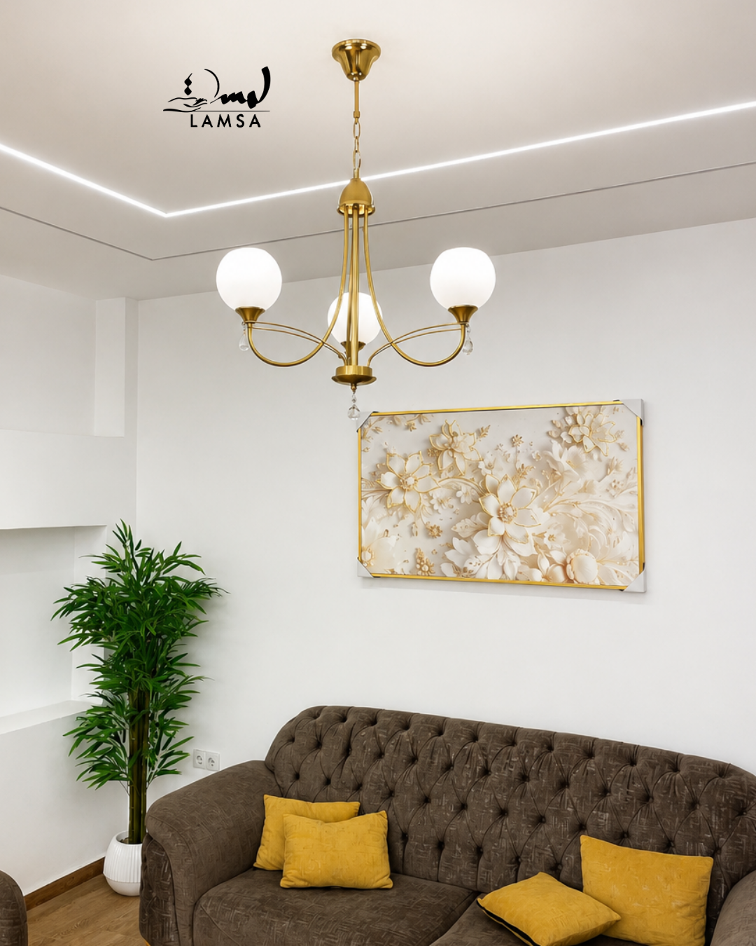 Lustre Chandelier "Doré" 3 abat-jour