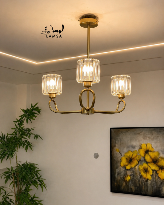 Lustre Chandelier Cristal "Doré" 3 abat-jour