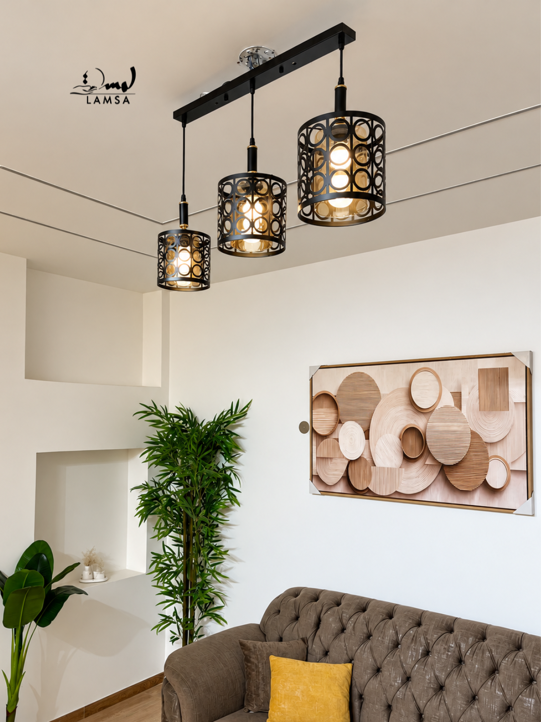 Lustre black black 3 abat-jour Round
