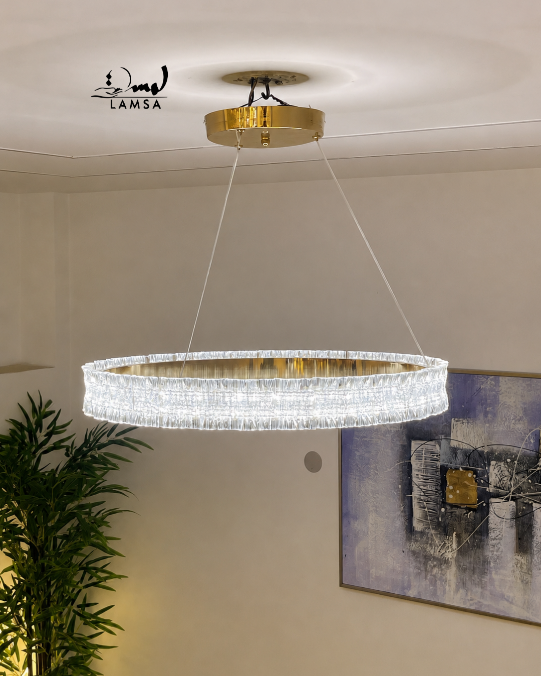lustre led Round Cristal doré 60 cm