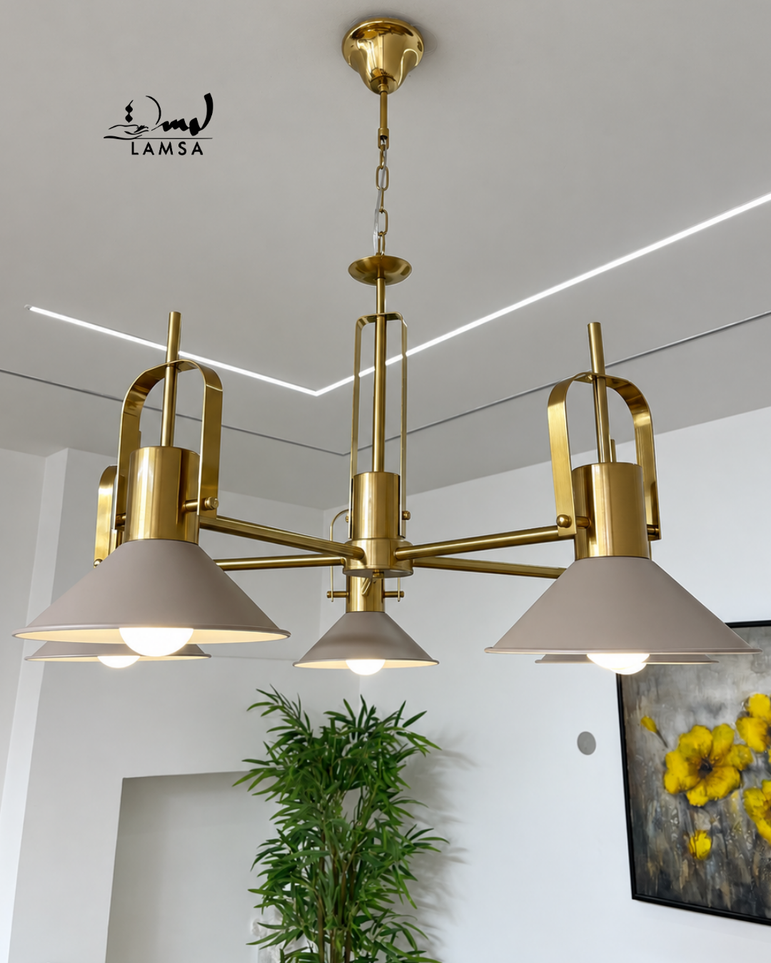 Lustre Chandelier  "Doré" 3 et 5 abat-jour