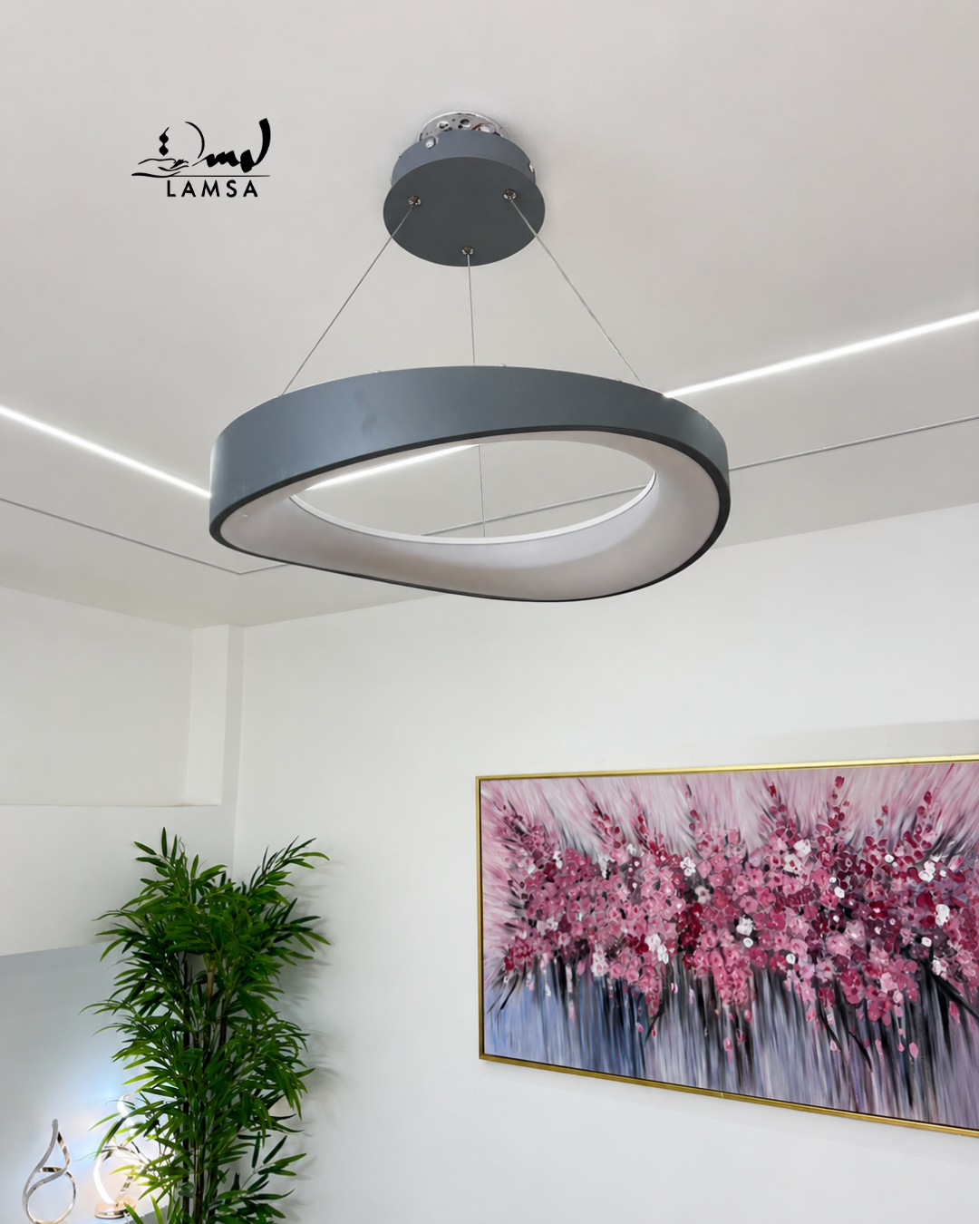 Lustre Round Led Noir et Gris 50 cm