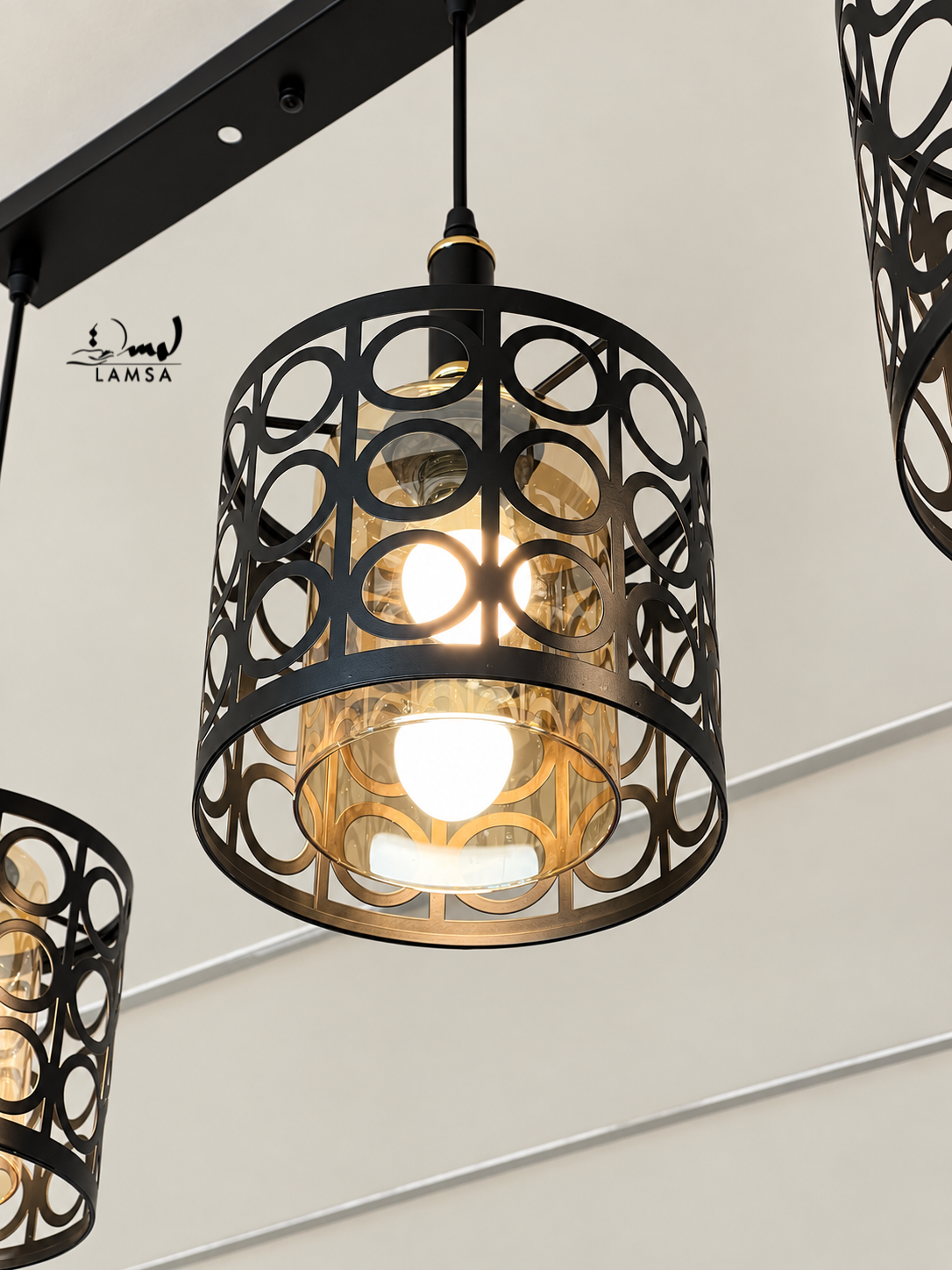 Lustre black black 3 abat-jour Round