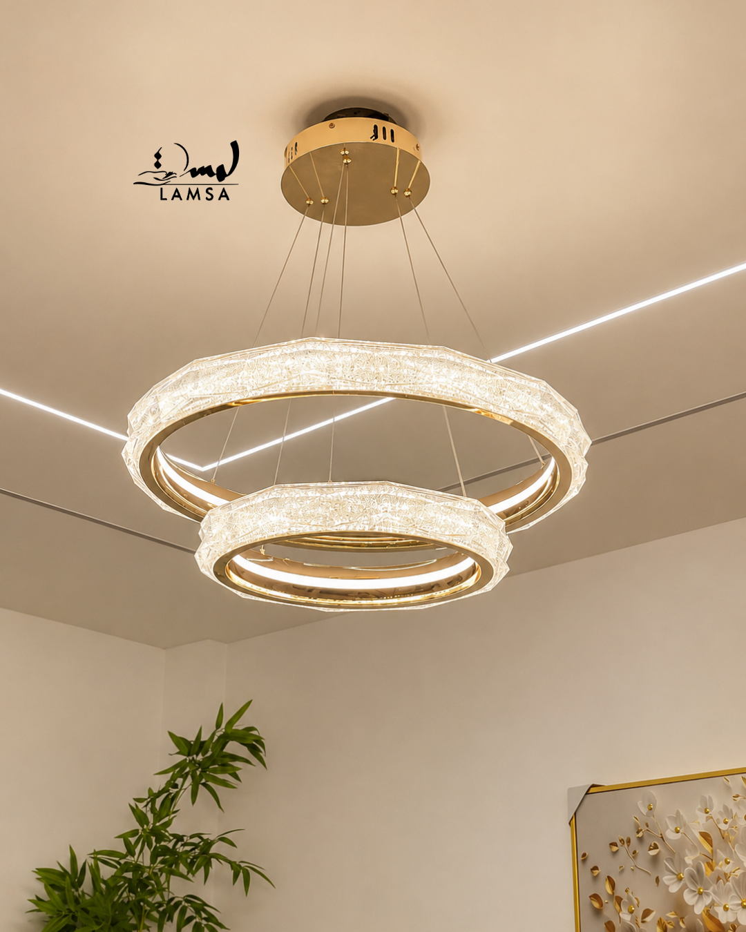 Lustre Led Rond 60cm et 40 cm doré