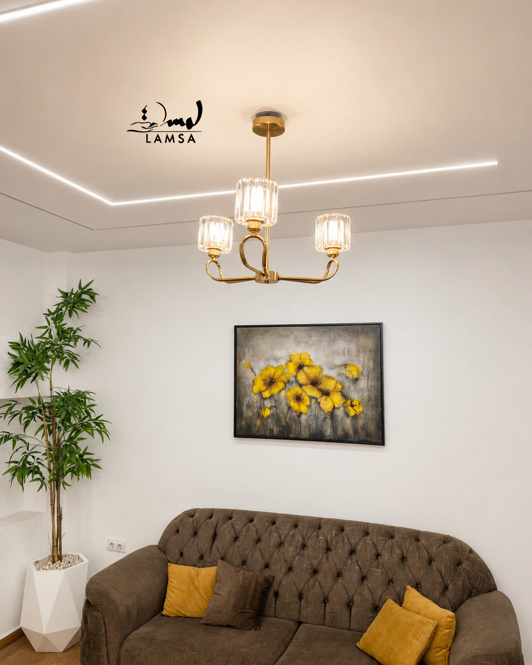Lustre Chandelier Cristal "Doré" 3 abat-jour