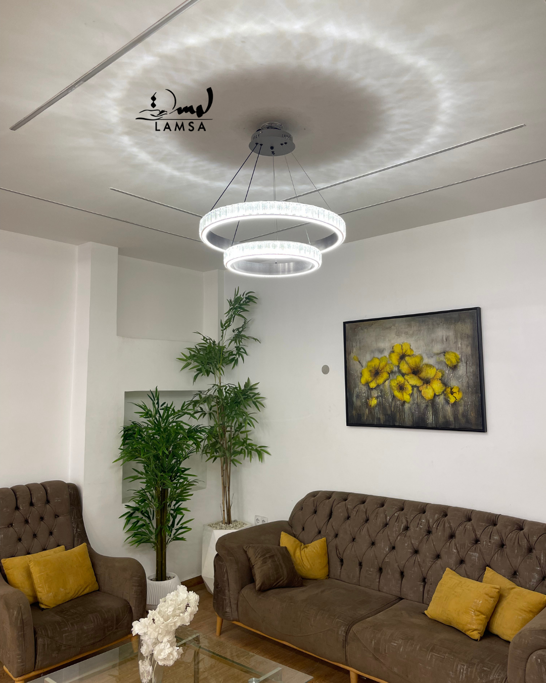 lustre led round 60 cm et 40 cm gris