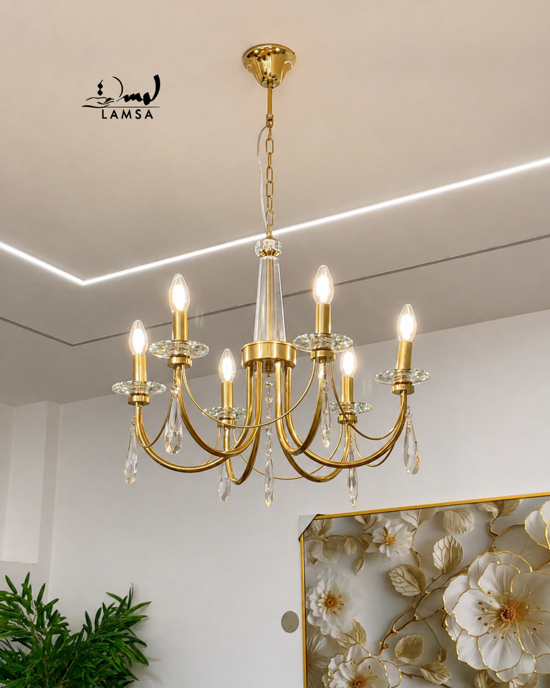 Lustre Chandelier Cristal "Doré" 4 abat-jour