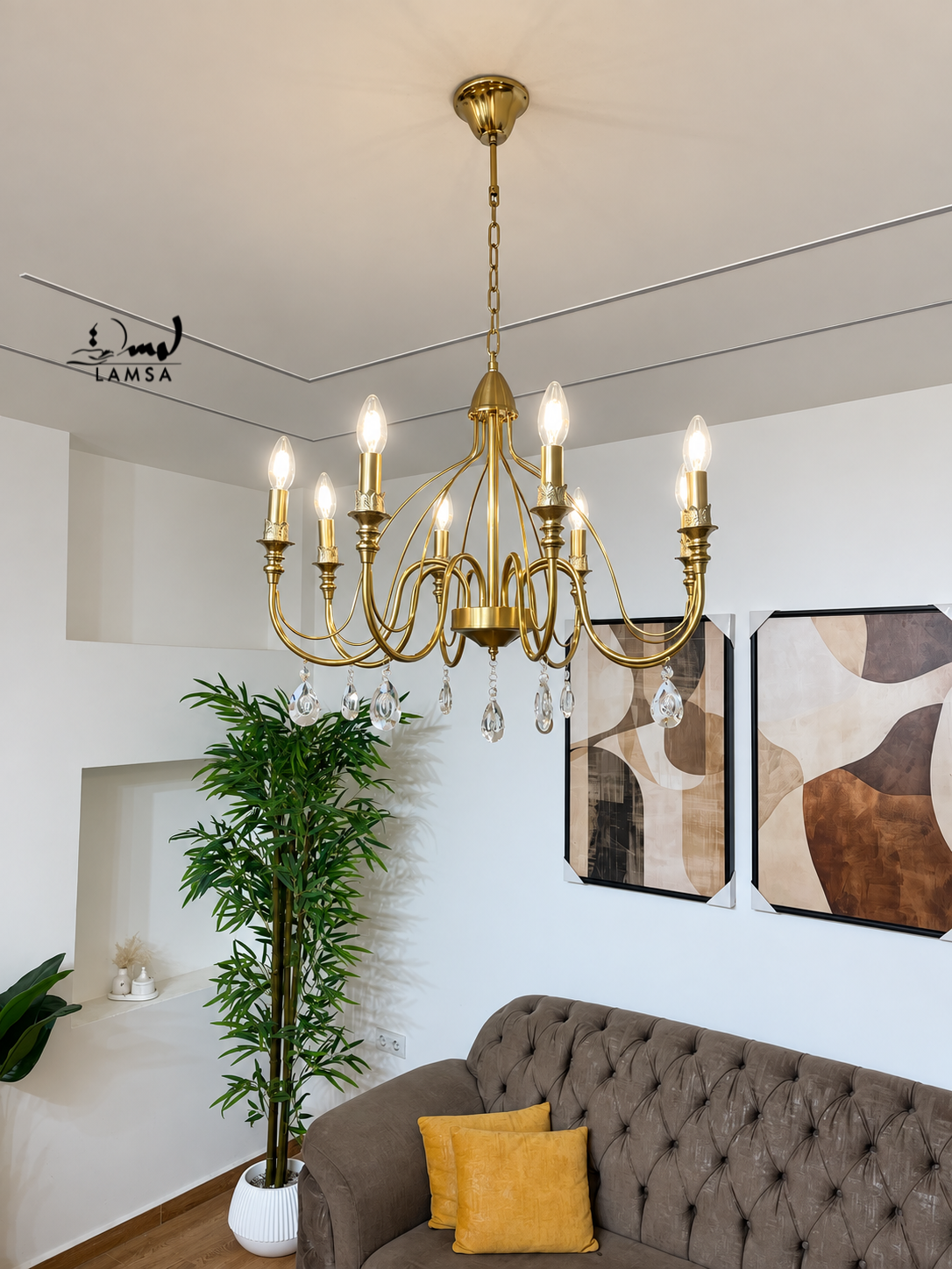Lustre Chandelier  "Doré" 6 et 8 abat-jour