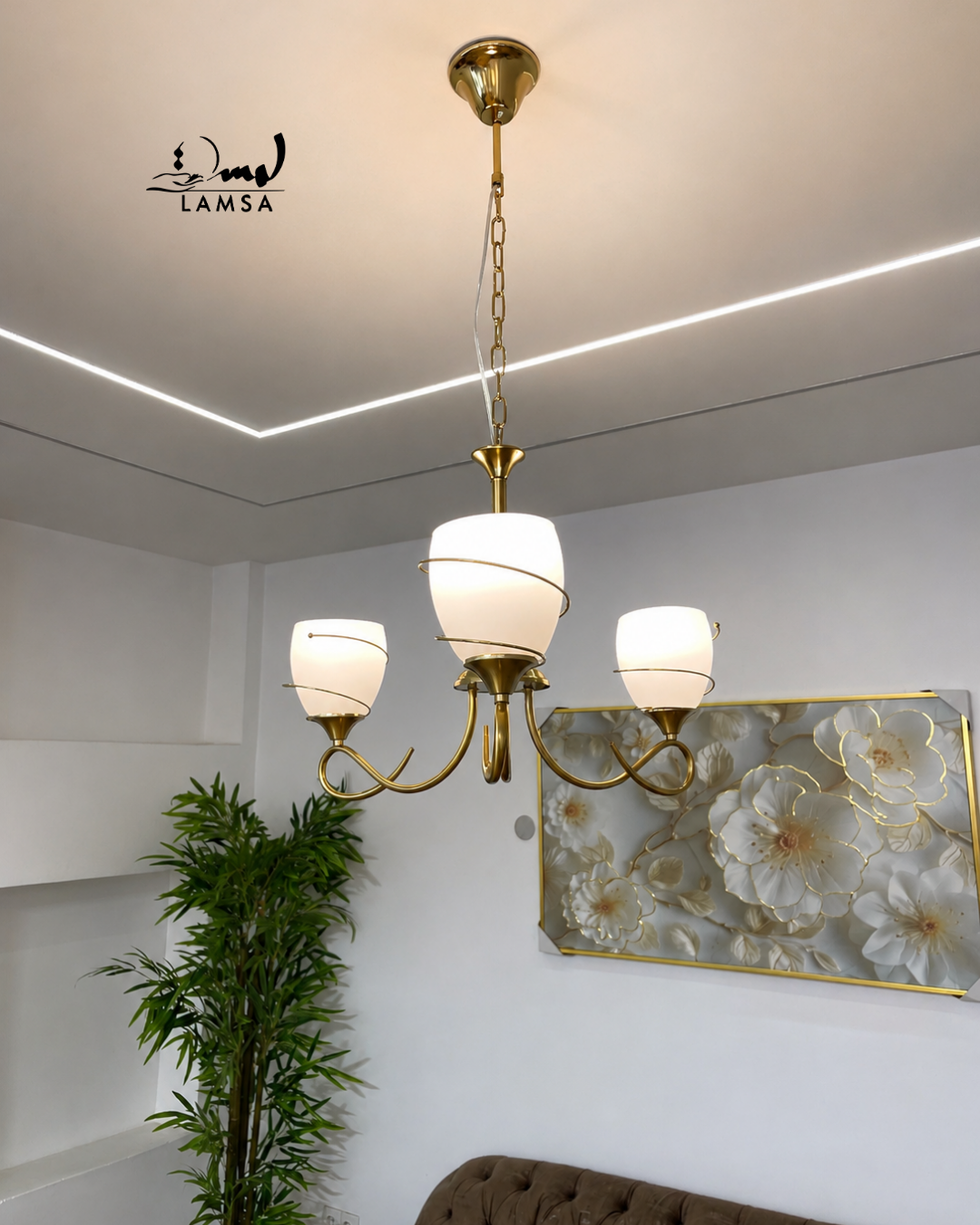 Lustre Chandelier Cristal "Doré" 3 et 5 abat-jour