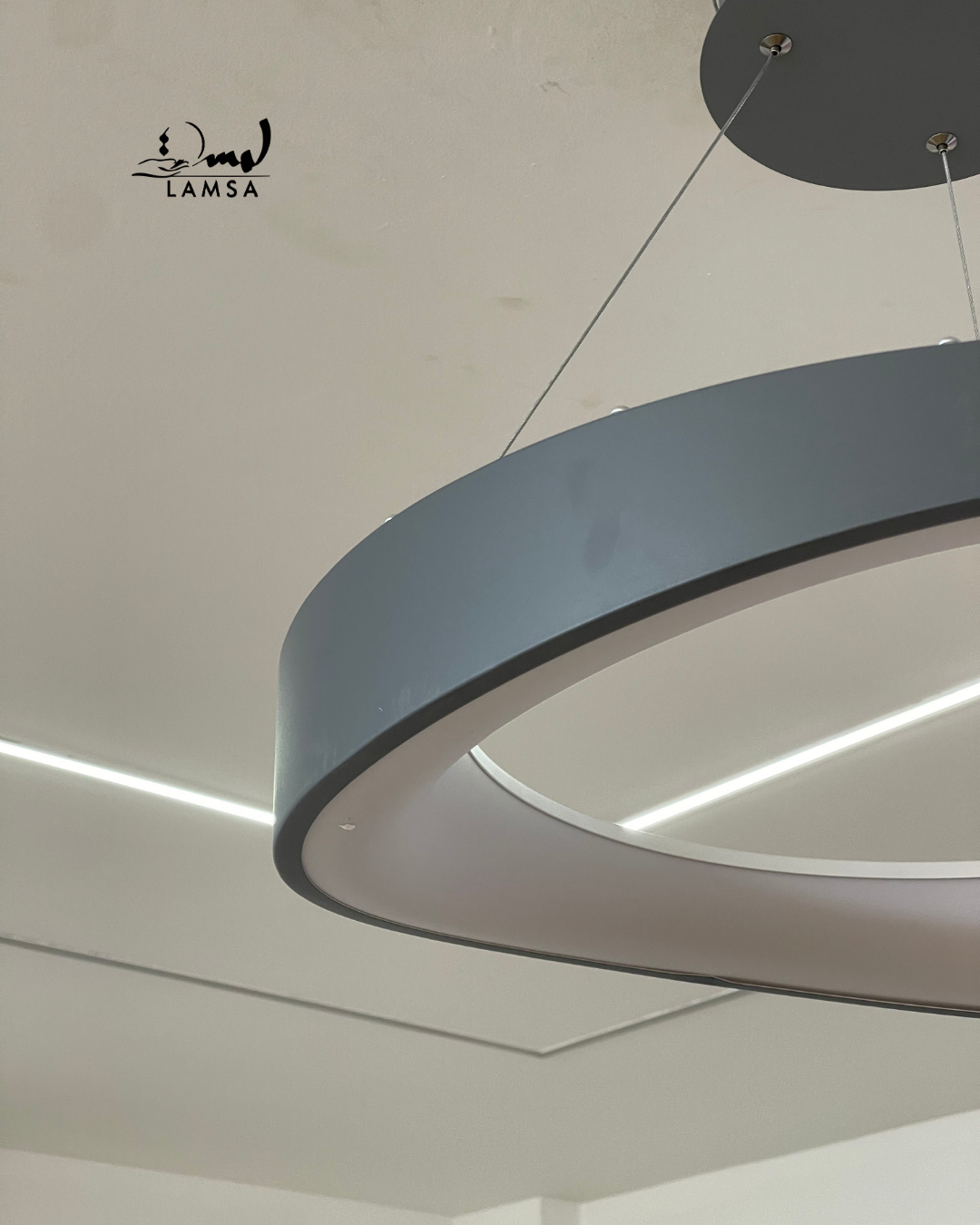 Lustre Round Led Noir et Gris 50 cm
