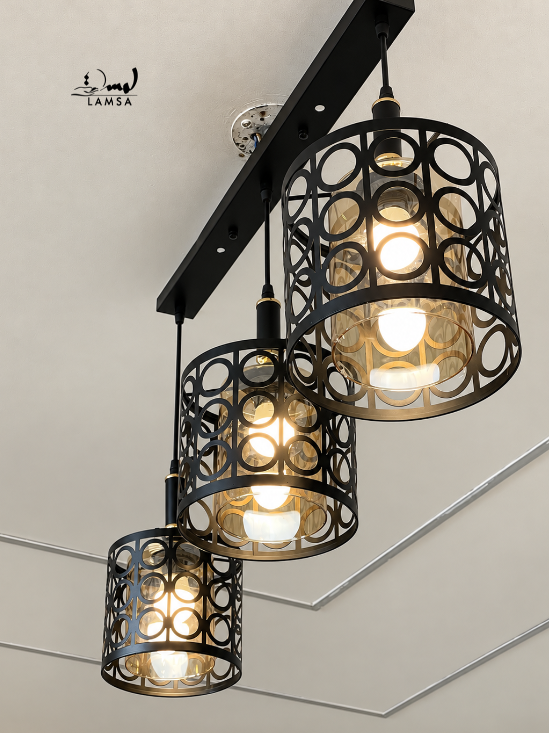 Lustre black black 3 abat-jour Round