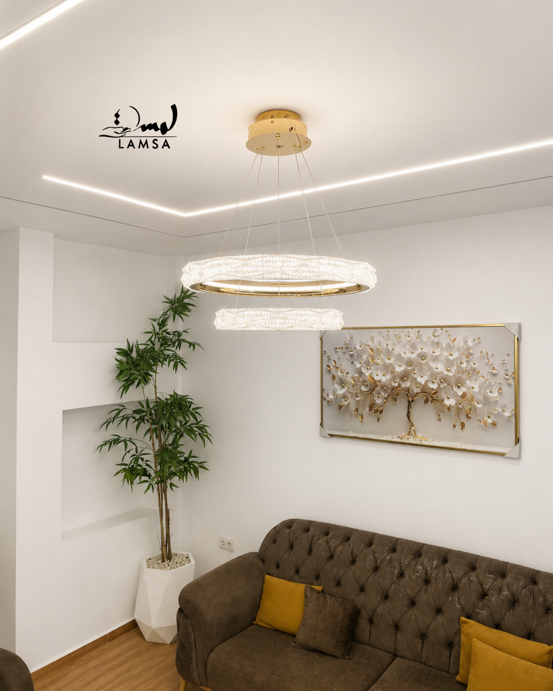 Lustre Led Rond 60cm et 40 cm doré