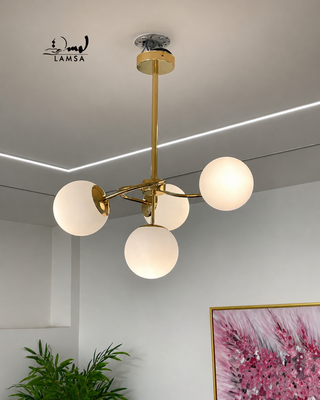 Lustre Chandelier "Doré"et "Noir" 4 abat-jour
