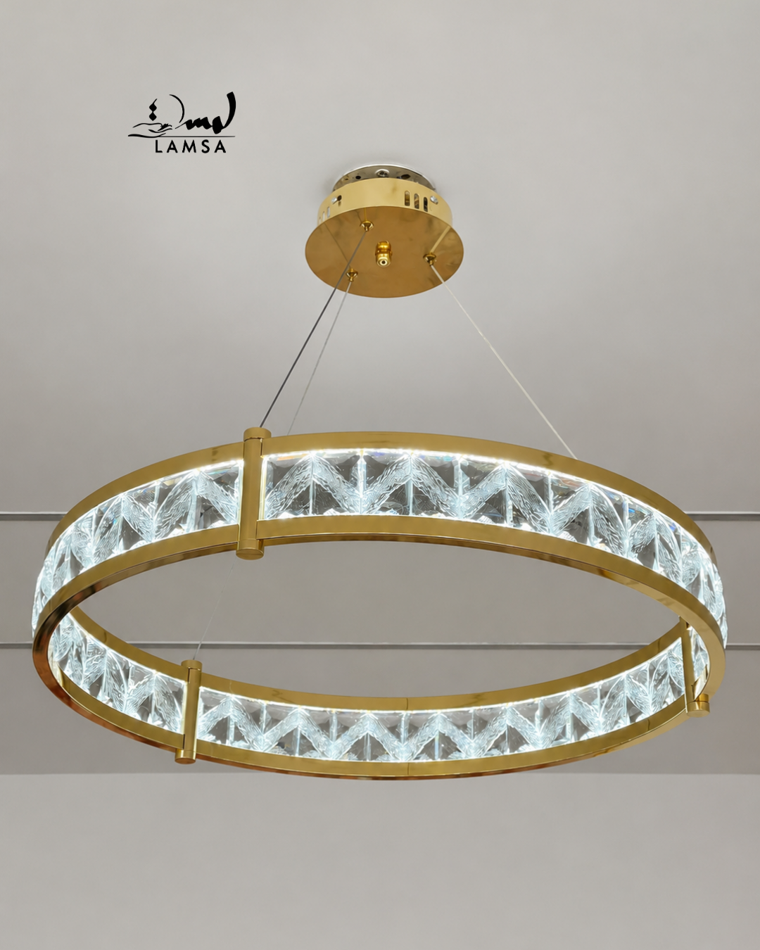 lustre led round Cristal doré 60 cm et 40 cm