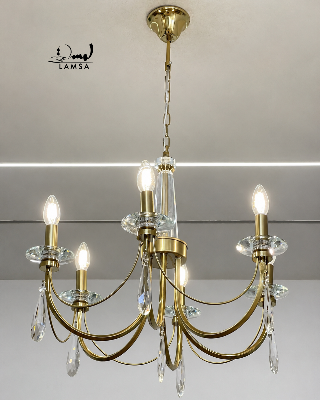 Lustre Chandelier Cristal "Doré" 6 abat-jour