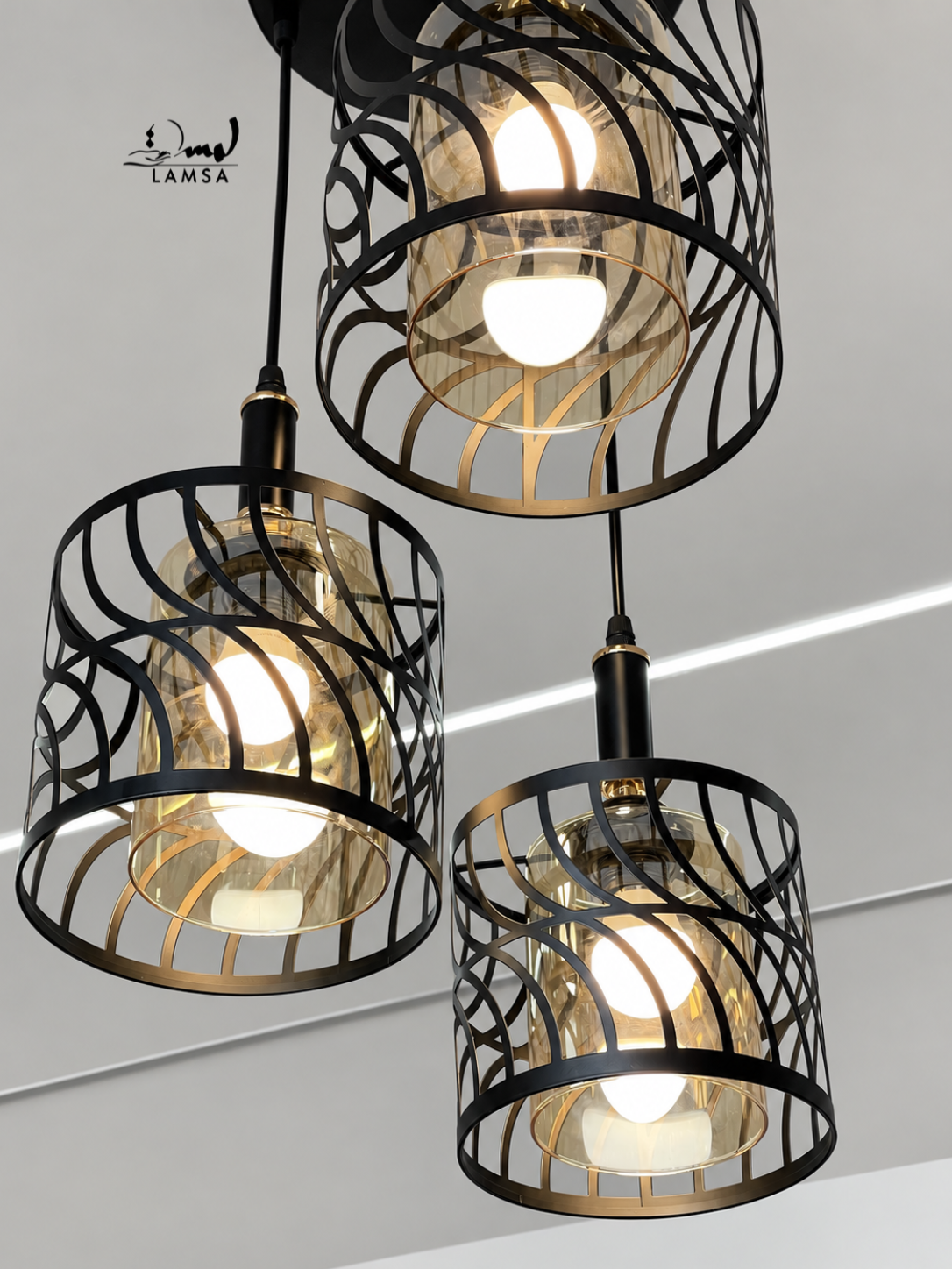 Lustre black black 3 abat-jour Round