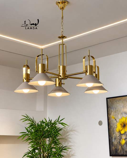 Lustre Chandelier  "Doré" 3 et 5 abat-jour