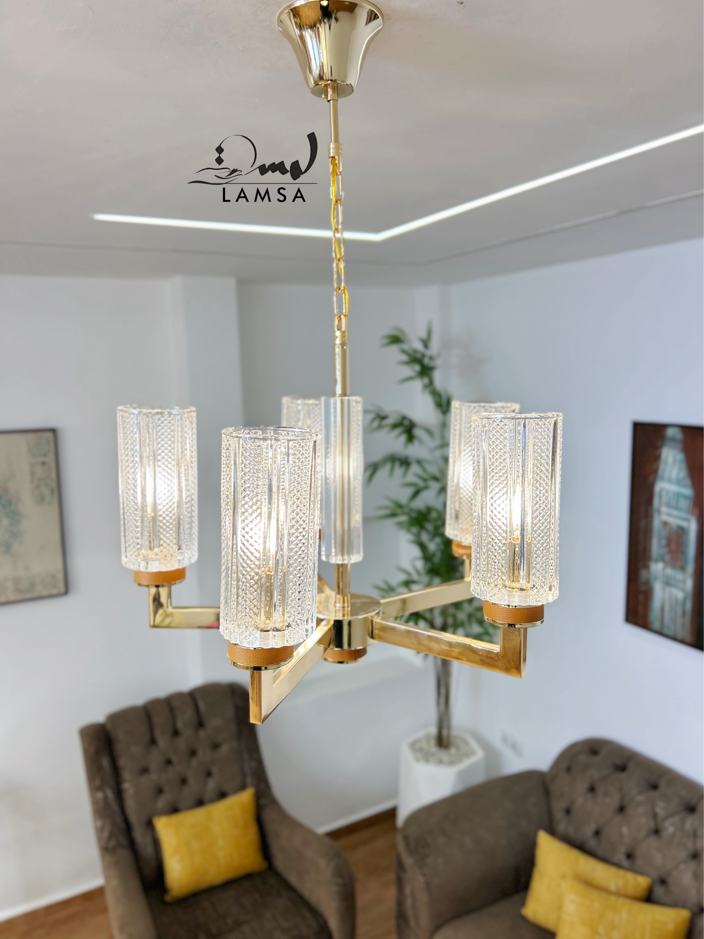 Lustre Chandelier "Eclat Doré" 5 abat-jour