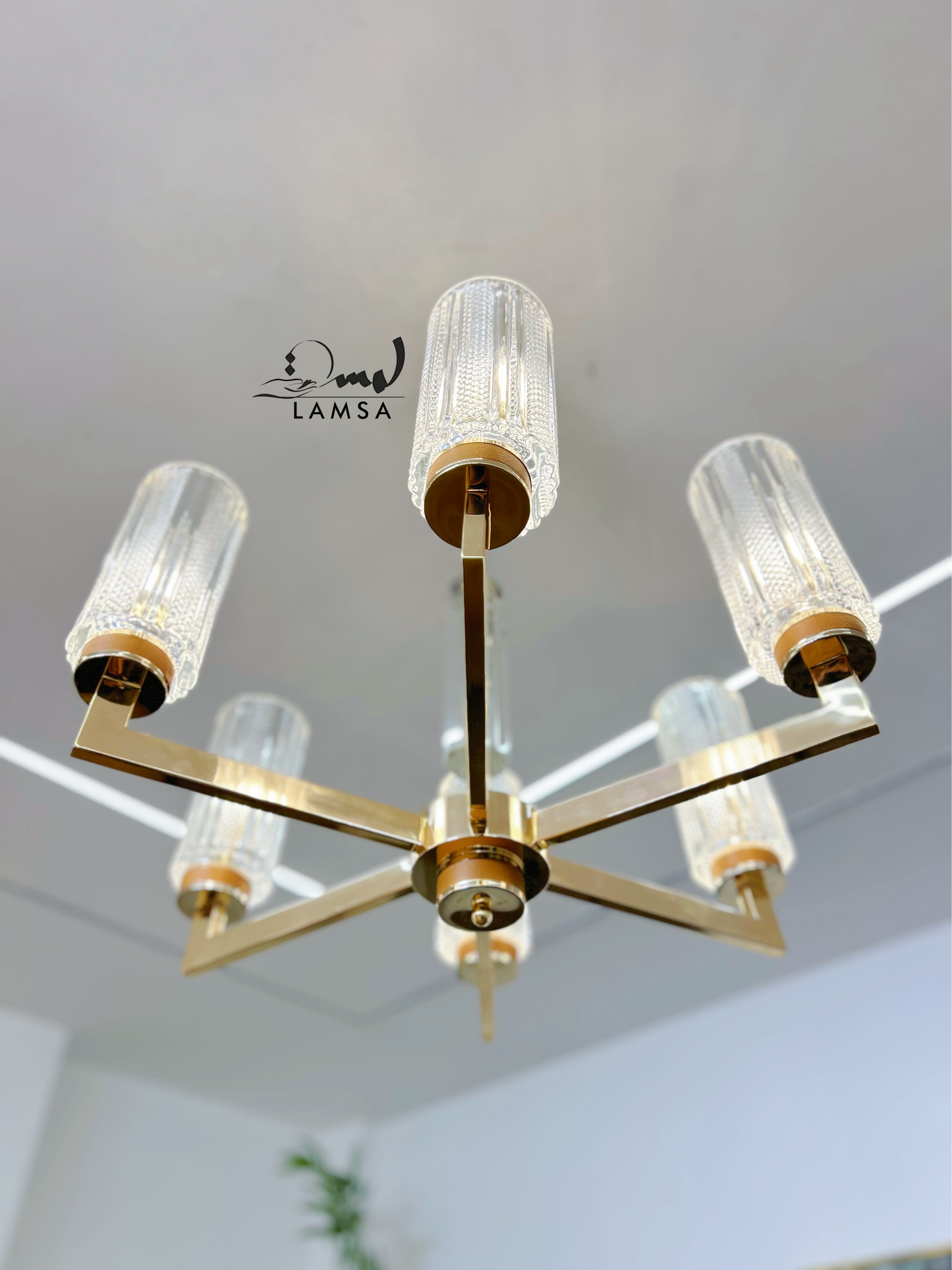 Lustre Chandelier "Eclat Doré" 6 abat-jour