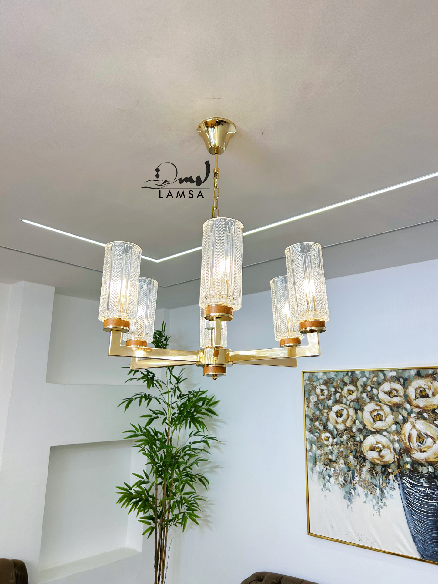 Lustre Chandelier "Eclat Doré" 6 abat-jour