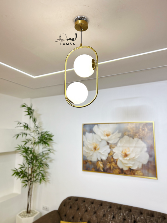 Lustre Deux Boules en Métal Bronze