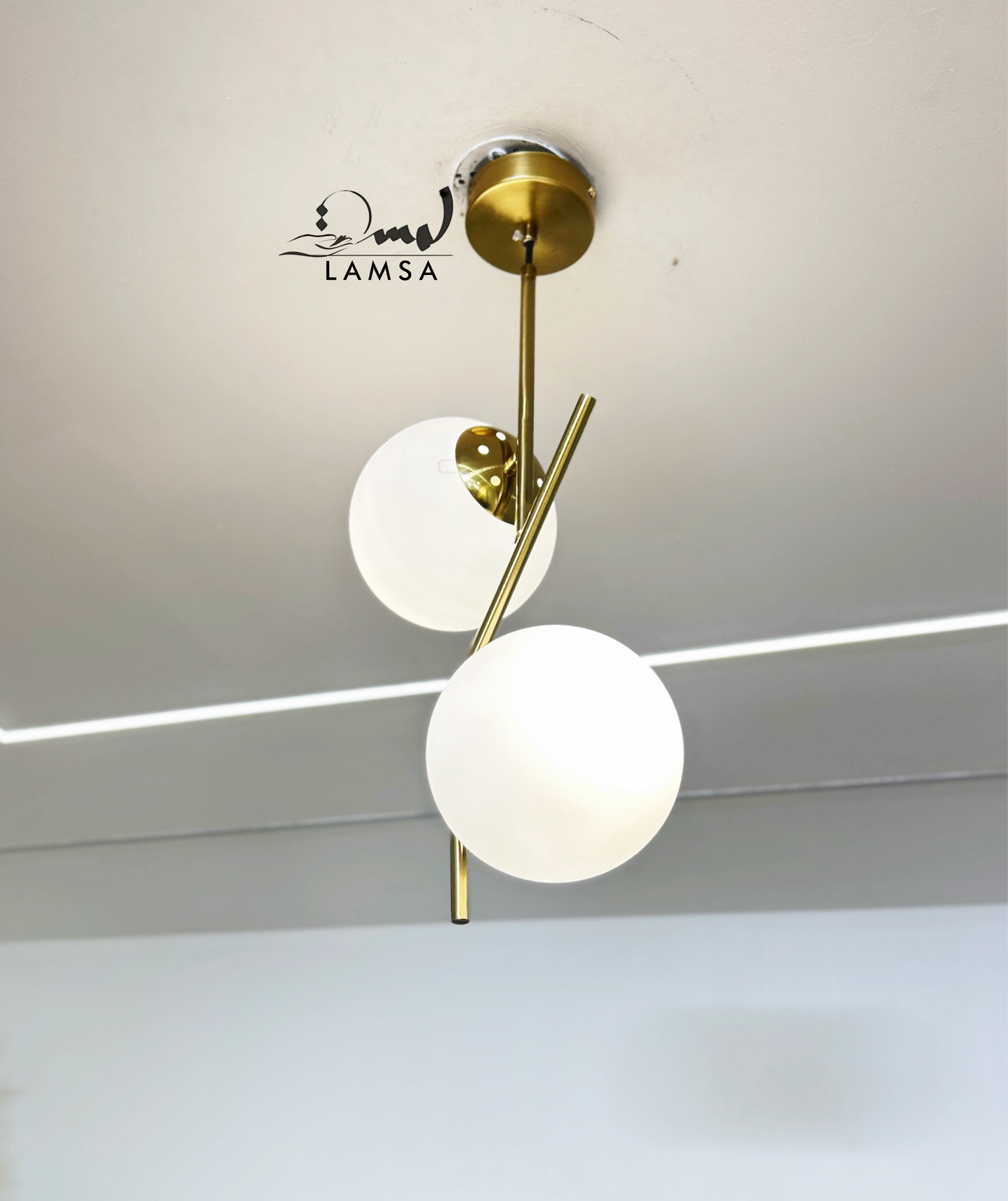 Lustre Deux Boules en Métal Bronze
