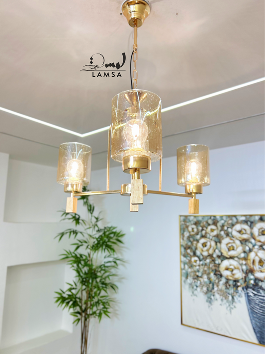 Lustre "GOUTTELETTES" Doré-3 Abat-Jours