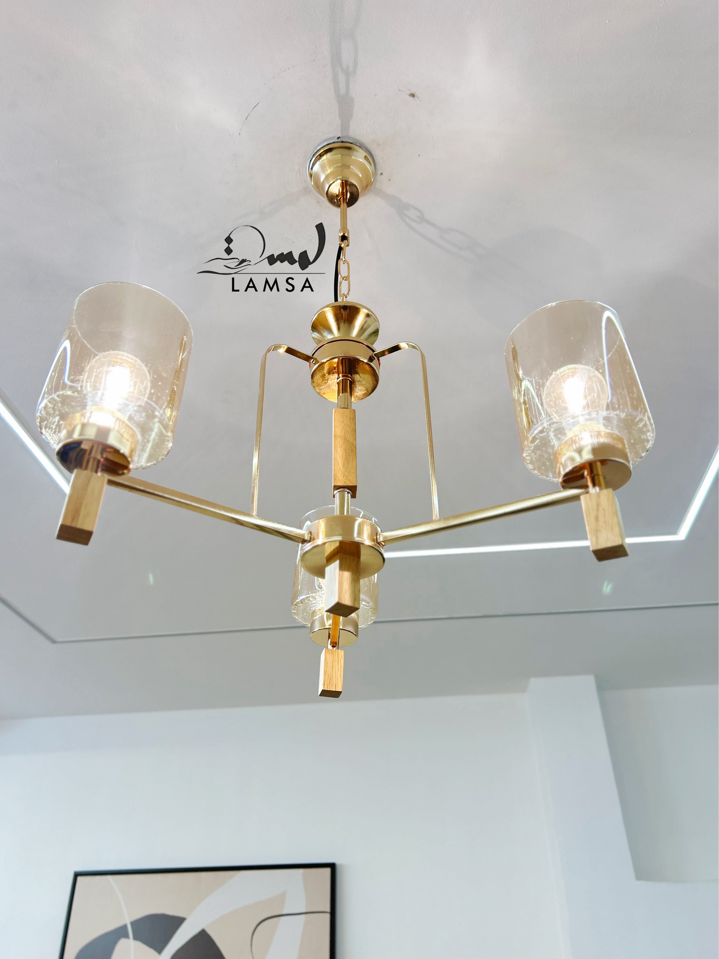 Lustre "GOUTTELETTES" Doré-3 Abat-Jours