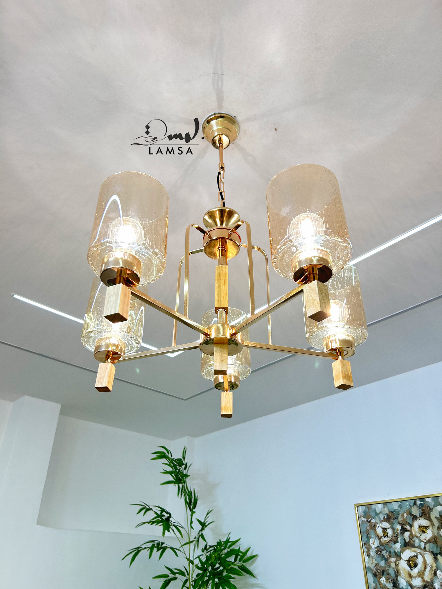 Lustre "GOUTTELETTES" Doré-5 Abat-Jours