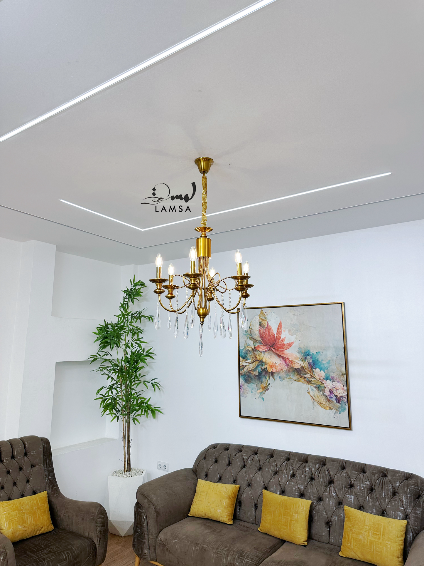 Lustre chandelier doré "PAMPILLES en CRISTAL"- 6 ampoules