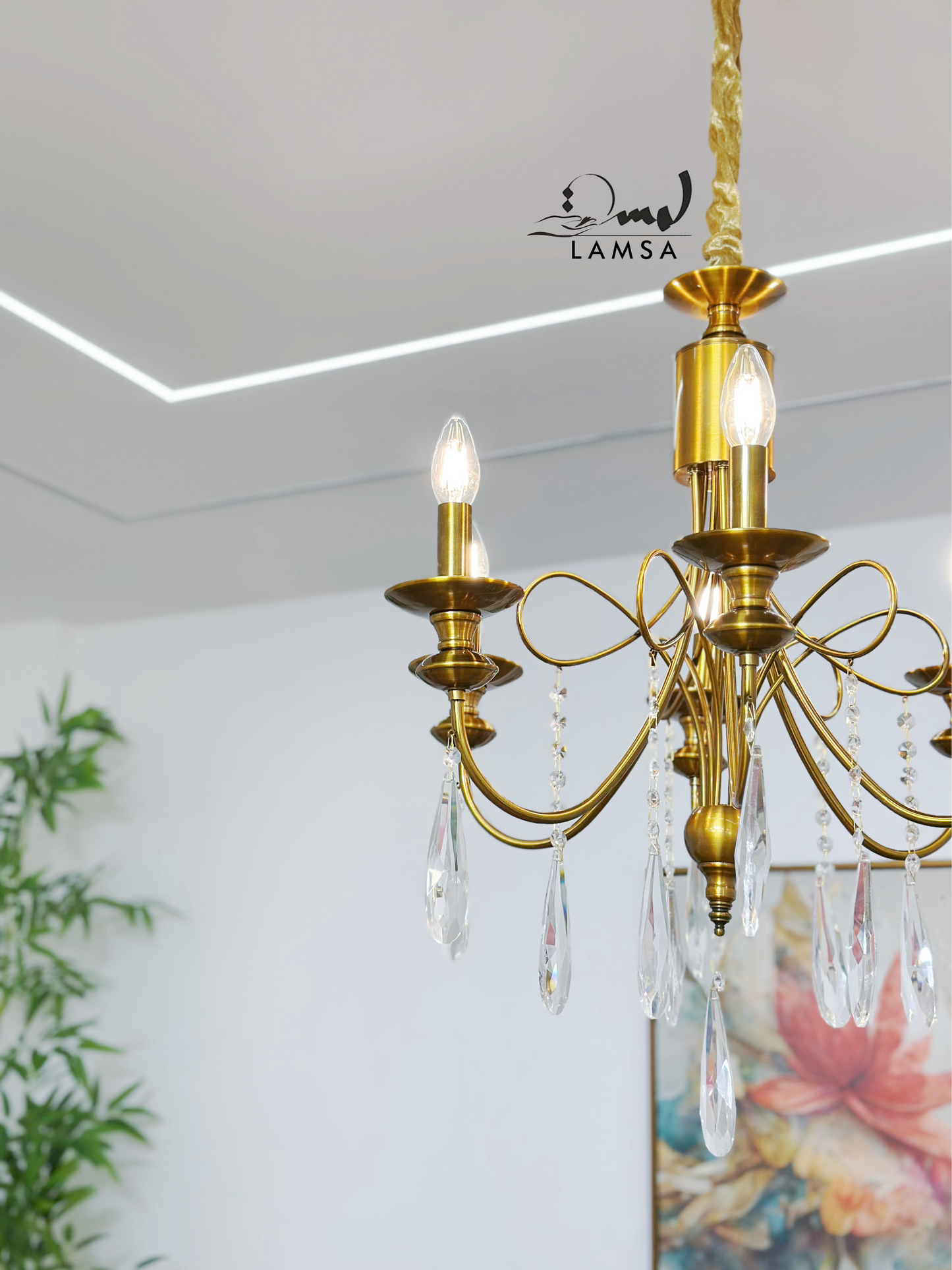 Lustre chandelier doré "PAMPILLES en CRISTAL"- 6 ampoules