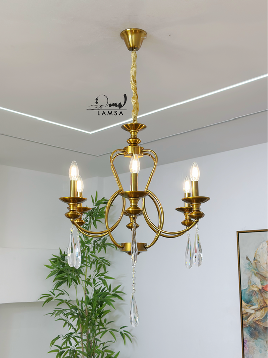 Lustre bronze raffiné avec cristaux suspendus- 6 ampoules