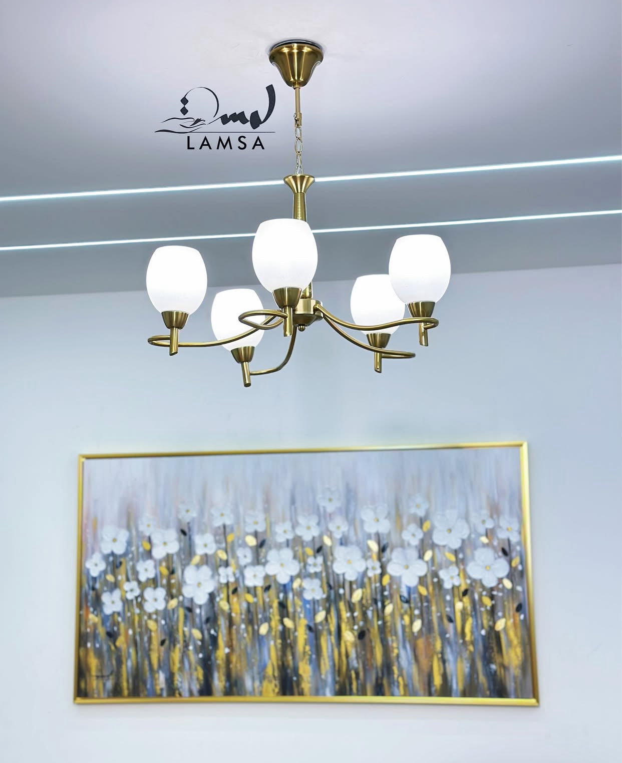 Lustre Chandelier "doré " 5 abat-jour