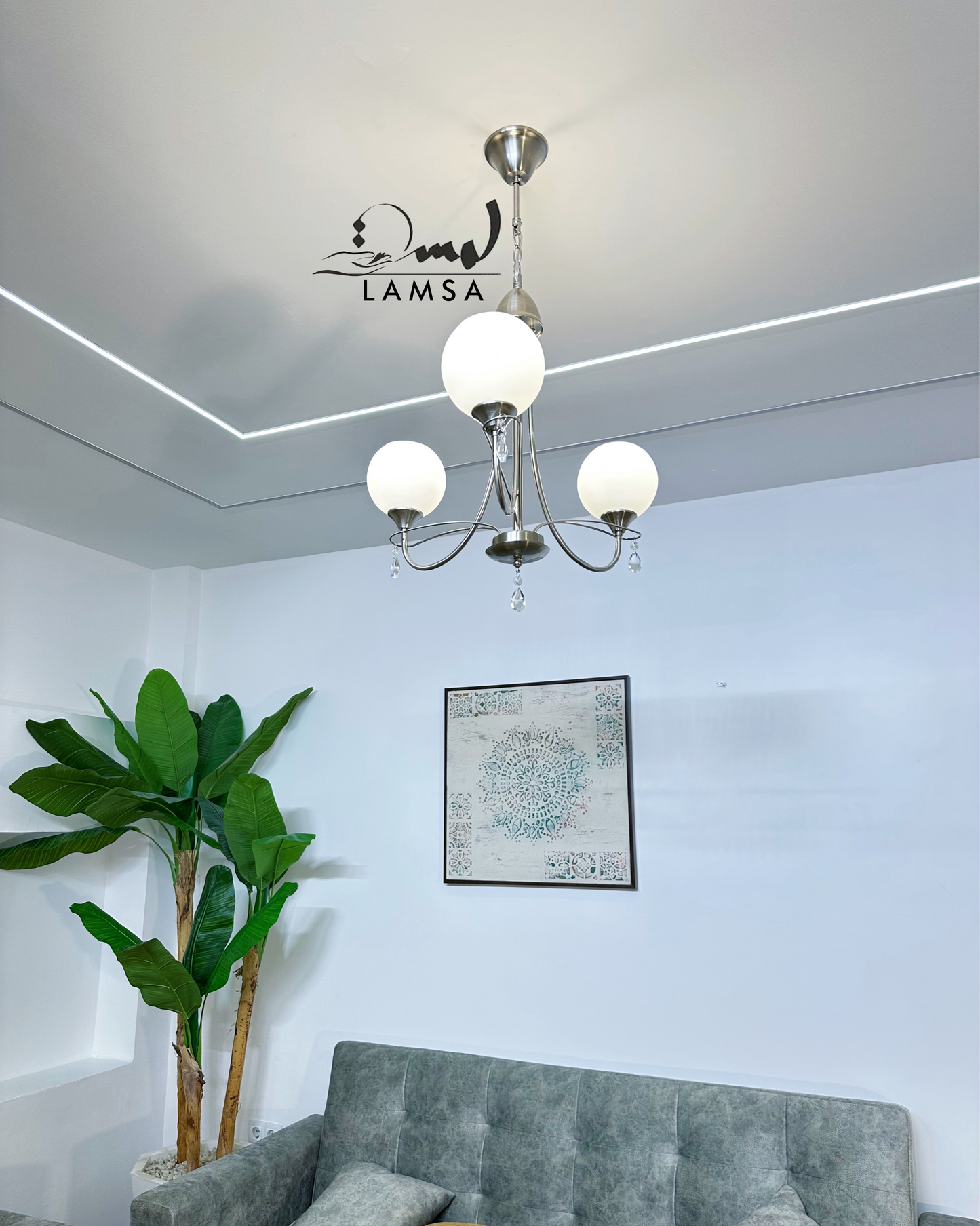 Lustre Chandelier Couleur "INOX" 3 abat-jour | Livraison Gratuite 58 Wilayas