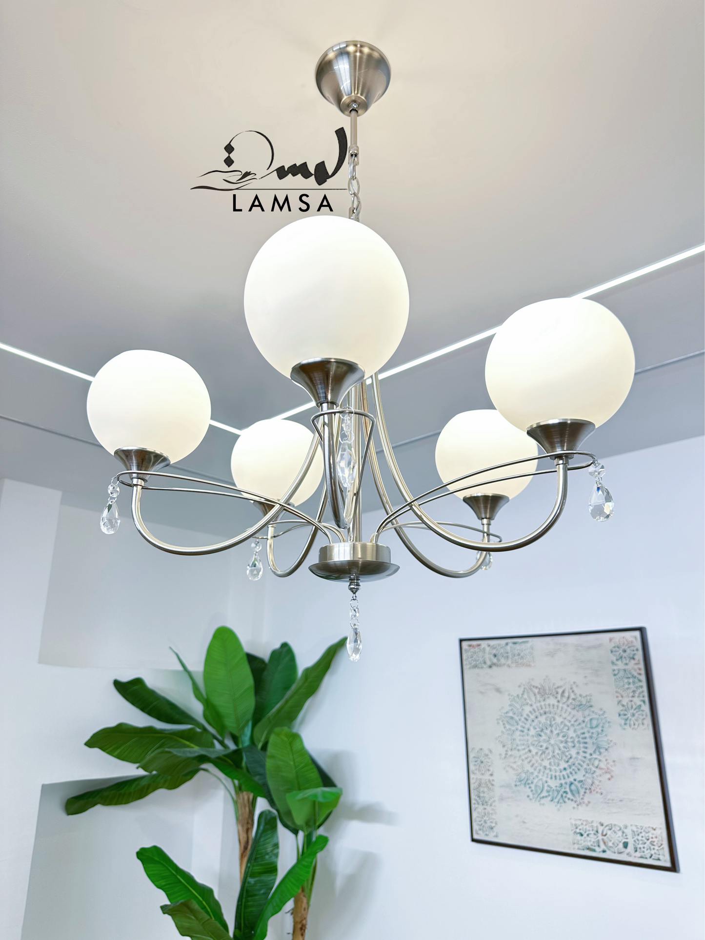 Lustre Chandelier Couleur "INOX" 5 abat-jour