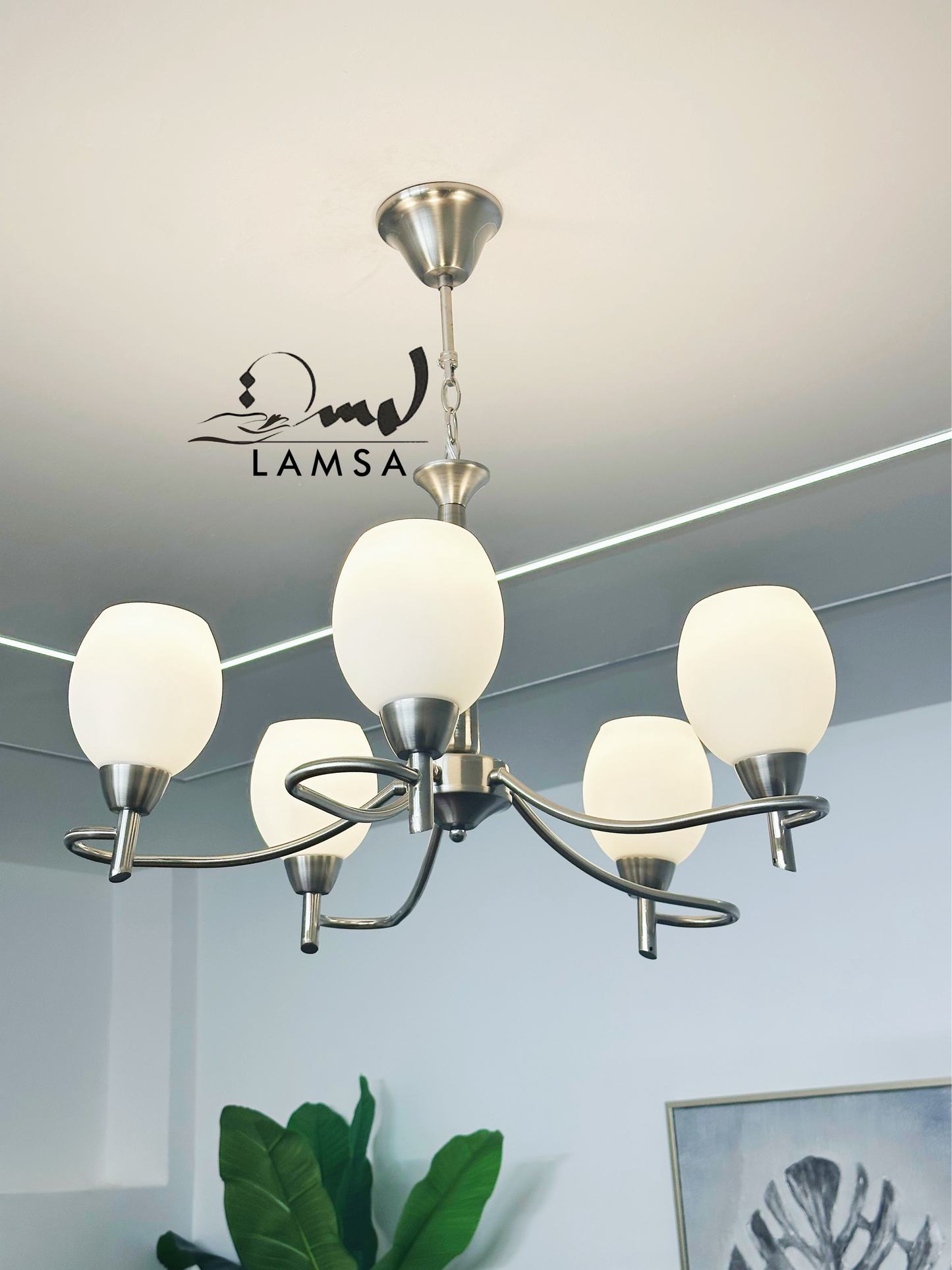 Lustre Chandelier "Argenté" 5 abat-jour | Livraison Gratuite 58 Wilayas