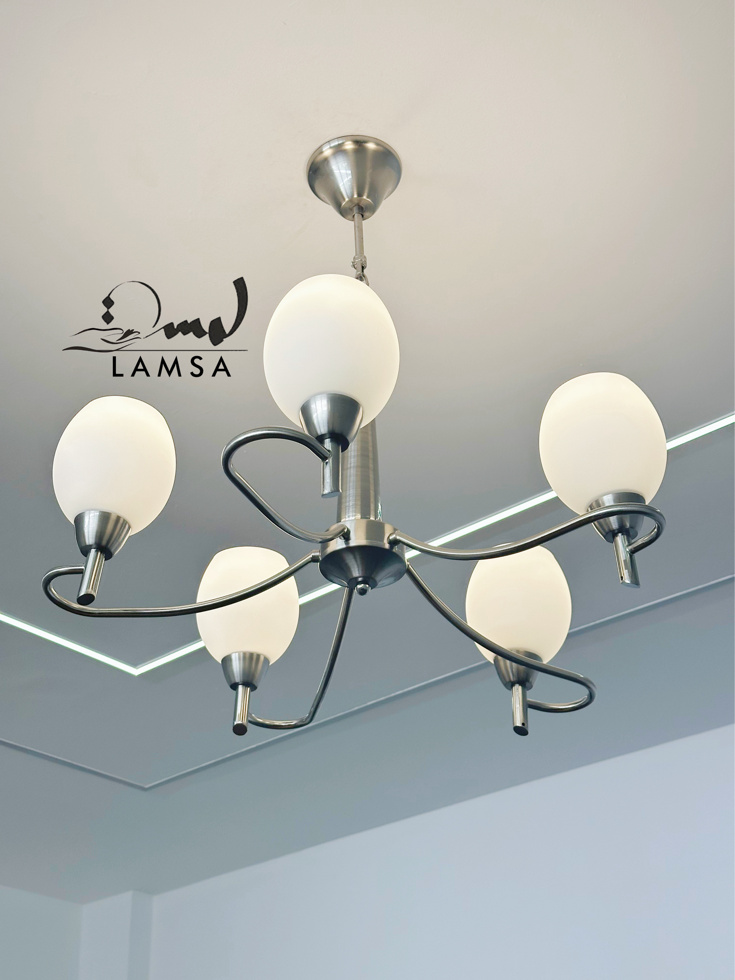 Lustre Chandelier "Argenté" 5 abat-jour | Livraison Gratuite 58 Wilayas