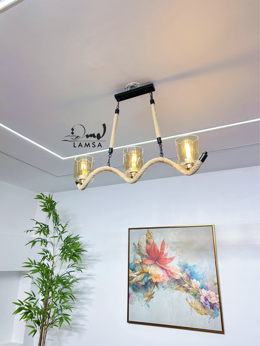 Lustre Vintage en "Corde" 3 abat-jour