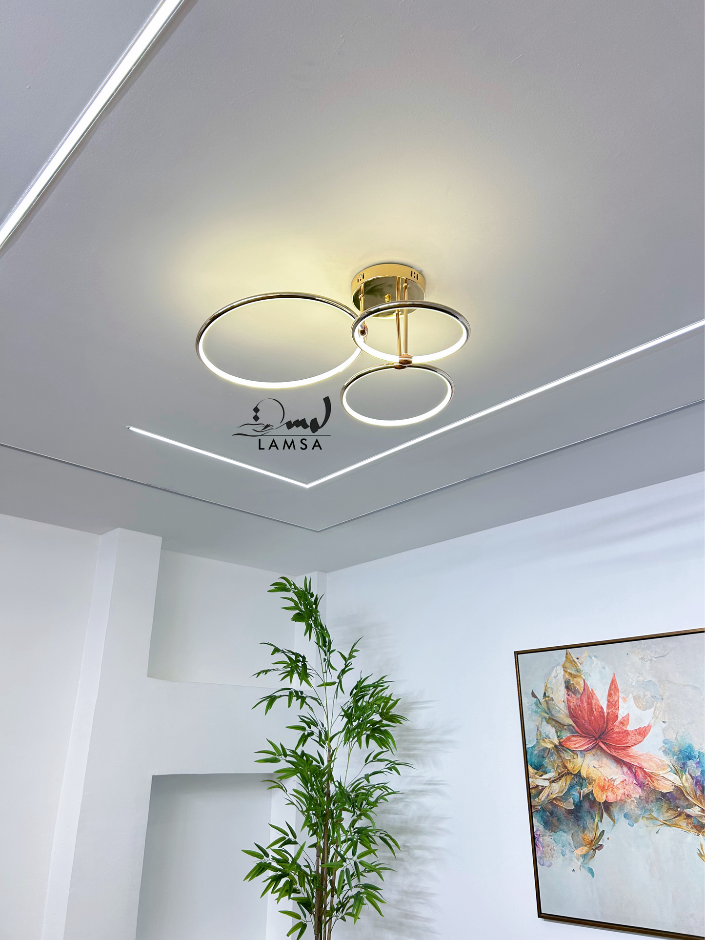 Lustre LED "Triple Cercle" Doré