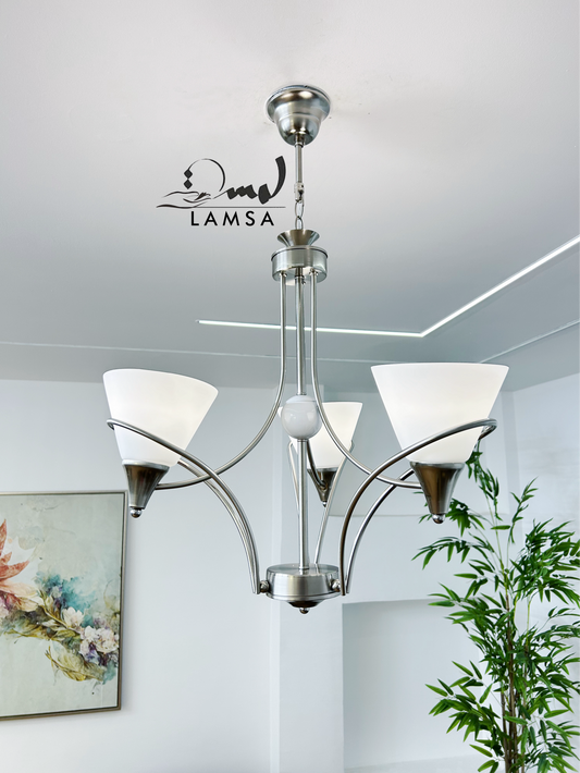 Lustre Chandelier Couleur "INOX" 3 abat-jour