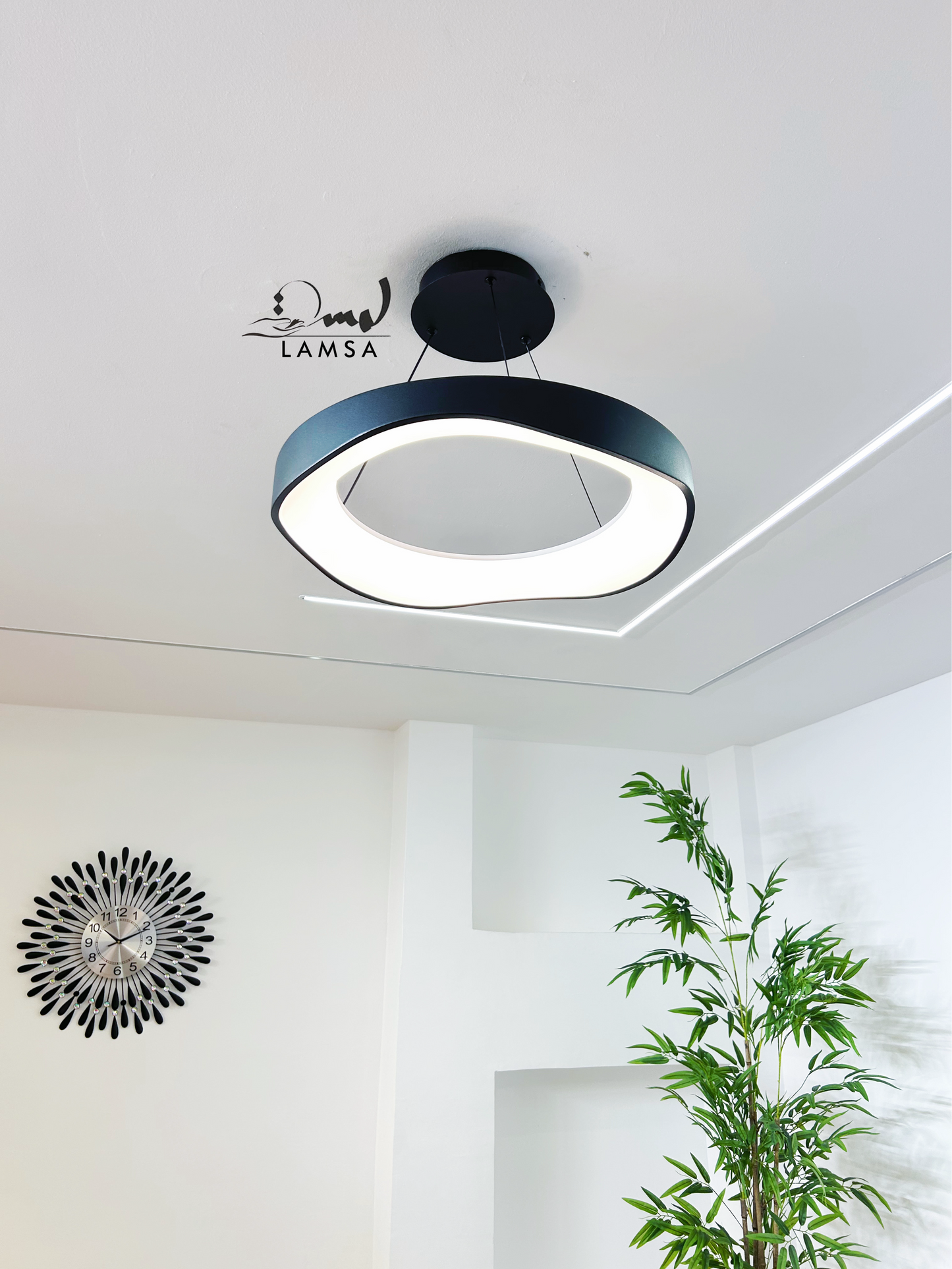 Lustre LED Rond "ONDULADO" Noir|60CM