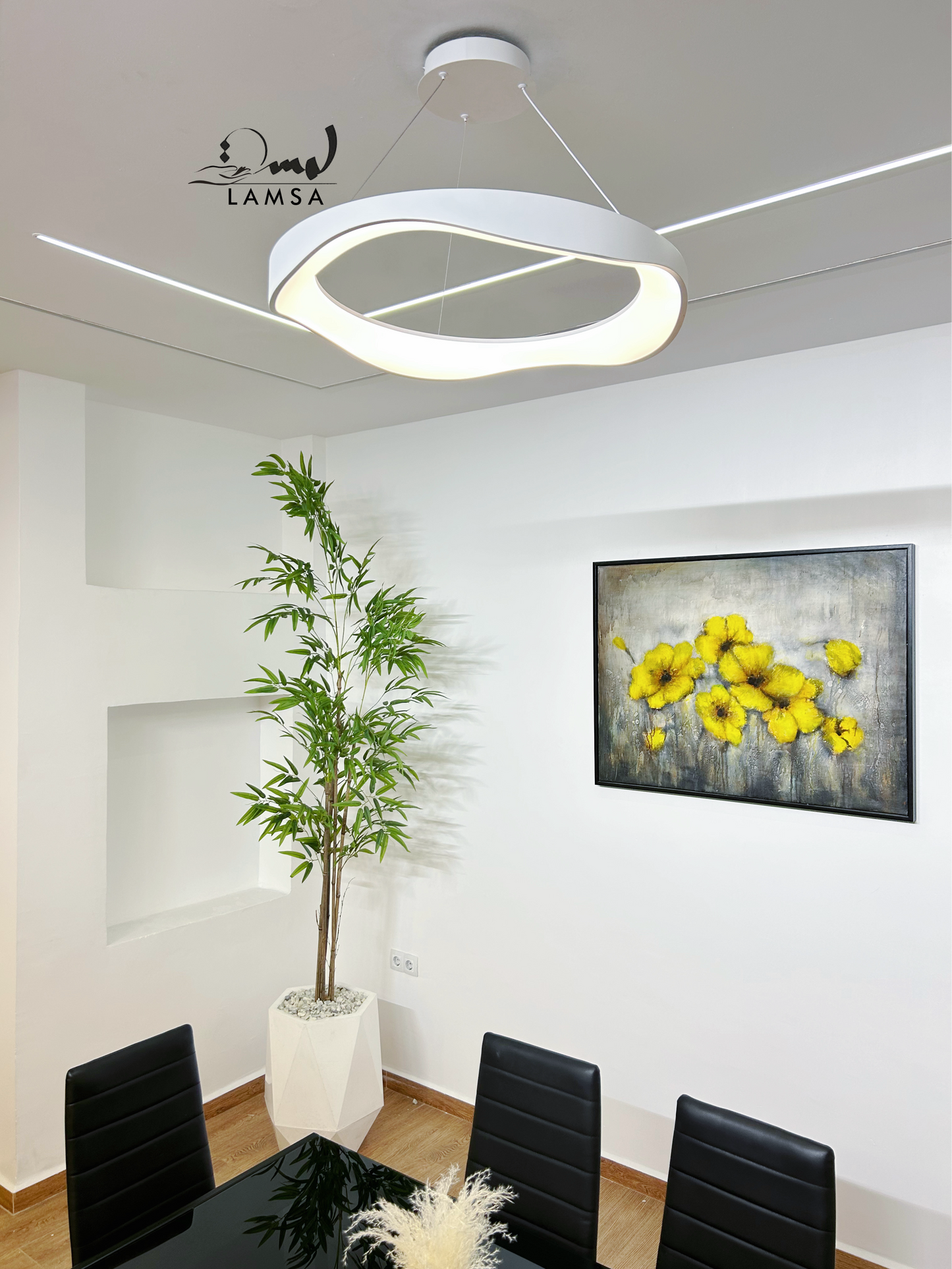 Lustre LED Rond "ONDULADO" Noir|60CM