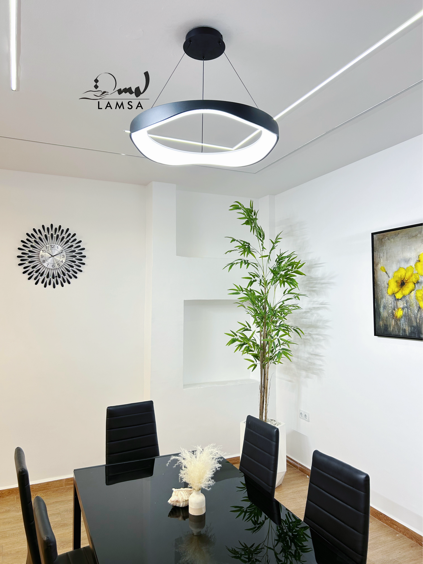 Lustre LED Rond "ONDULADO" Noir|60CM